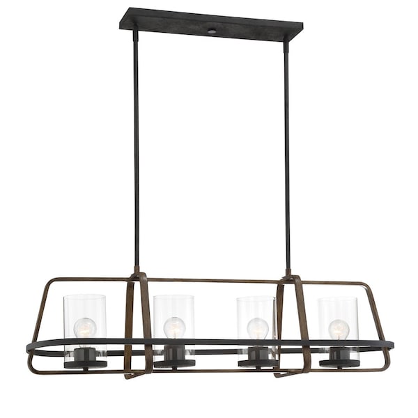 Designers Fountain Ryder 4 Light Industrial Forged Black with Clear Glass Shades Chandelier For Dining Rooms 93538-FB - main